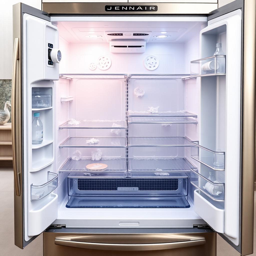 JennAir refrigerator interior with frost buildup
