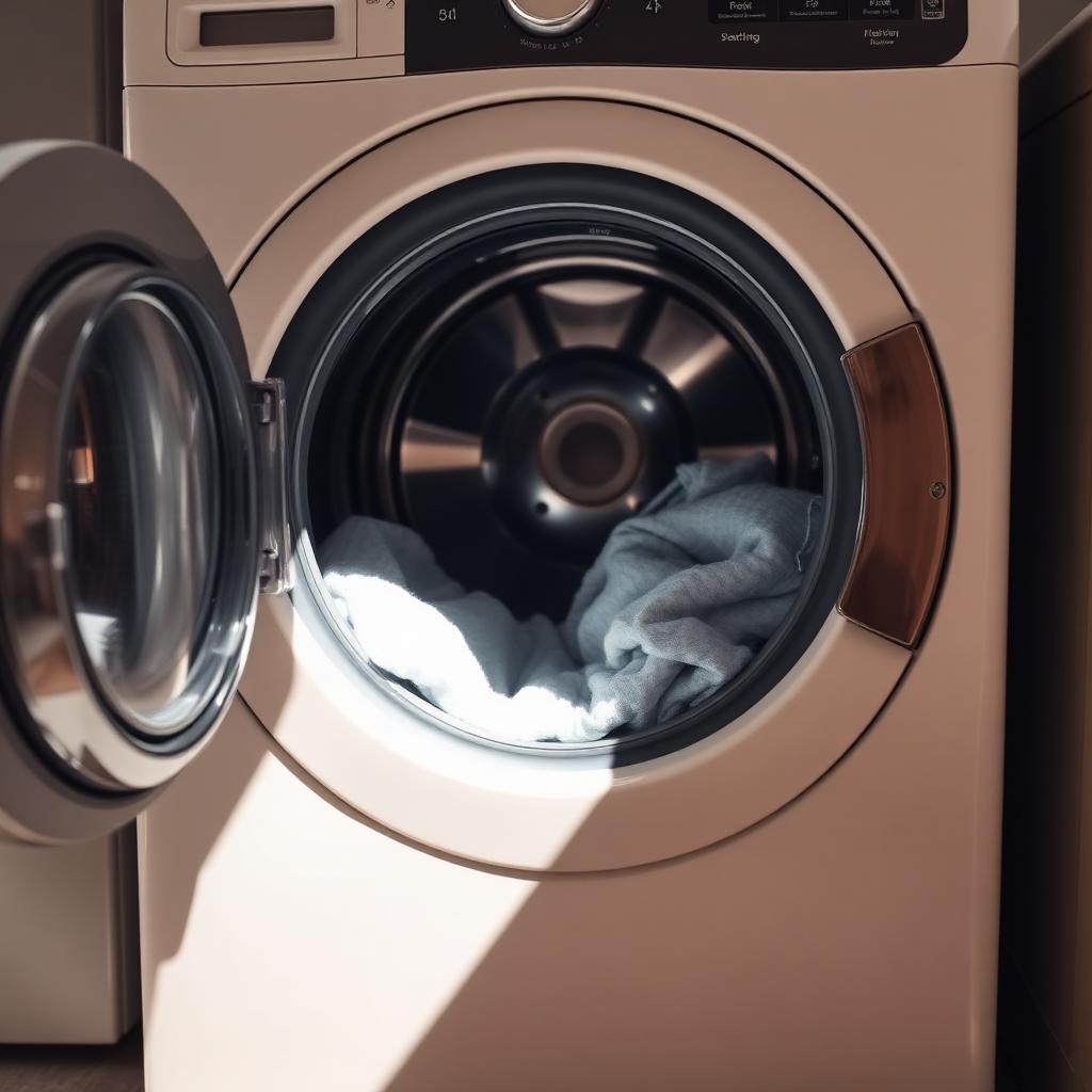 Samsung front-load washer drum with standing water and wet laundry